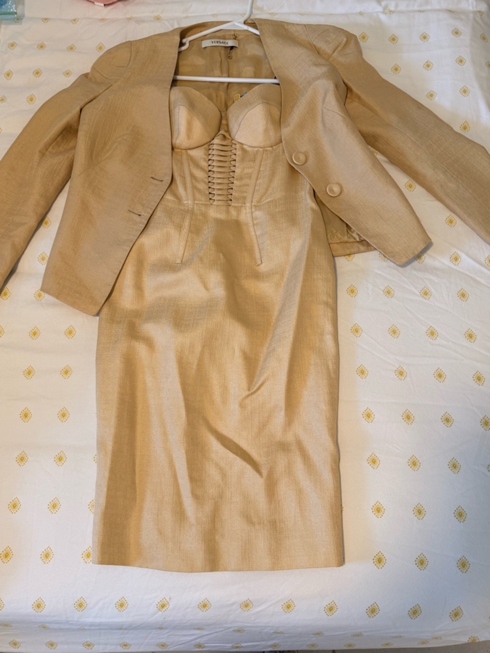 Versace Champagne Gold Bustier Dress with Matching Jacket